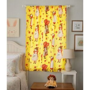 Vintage Holly Hobbie Cotton Curtain Panel Yellow Gingham Girls 59x40